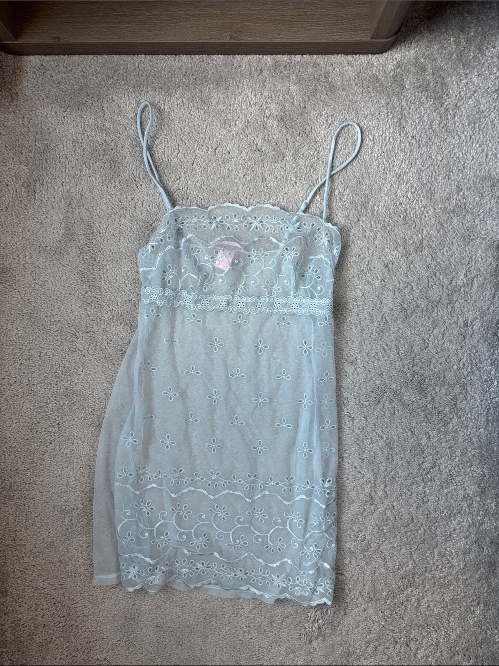 Vintage Victoria's Secret Pale Blue Sheer Embroidered Slip